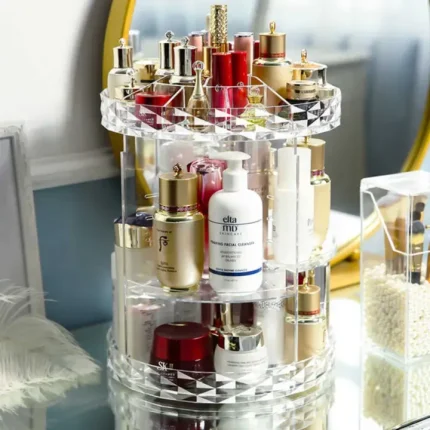 Cosmetics Organizer 360 Degree Diamond Rotatable Cosmetics Storage Box